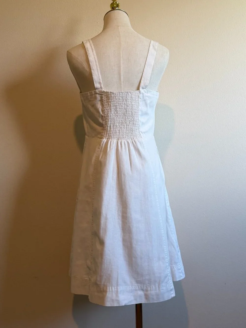 Madewell White Linen Blend Button-Front Mini Dress with Pockets - Size 6 - Picture 6 of 11